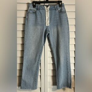 Daisy Street Jeans Size Small Blue Light Wash Raw Hem Contrast Exposed Zip Chic‎